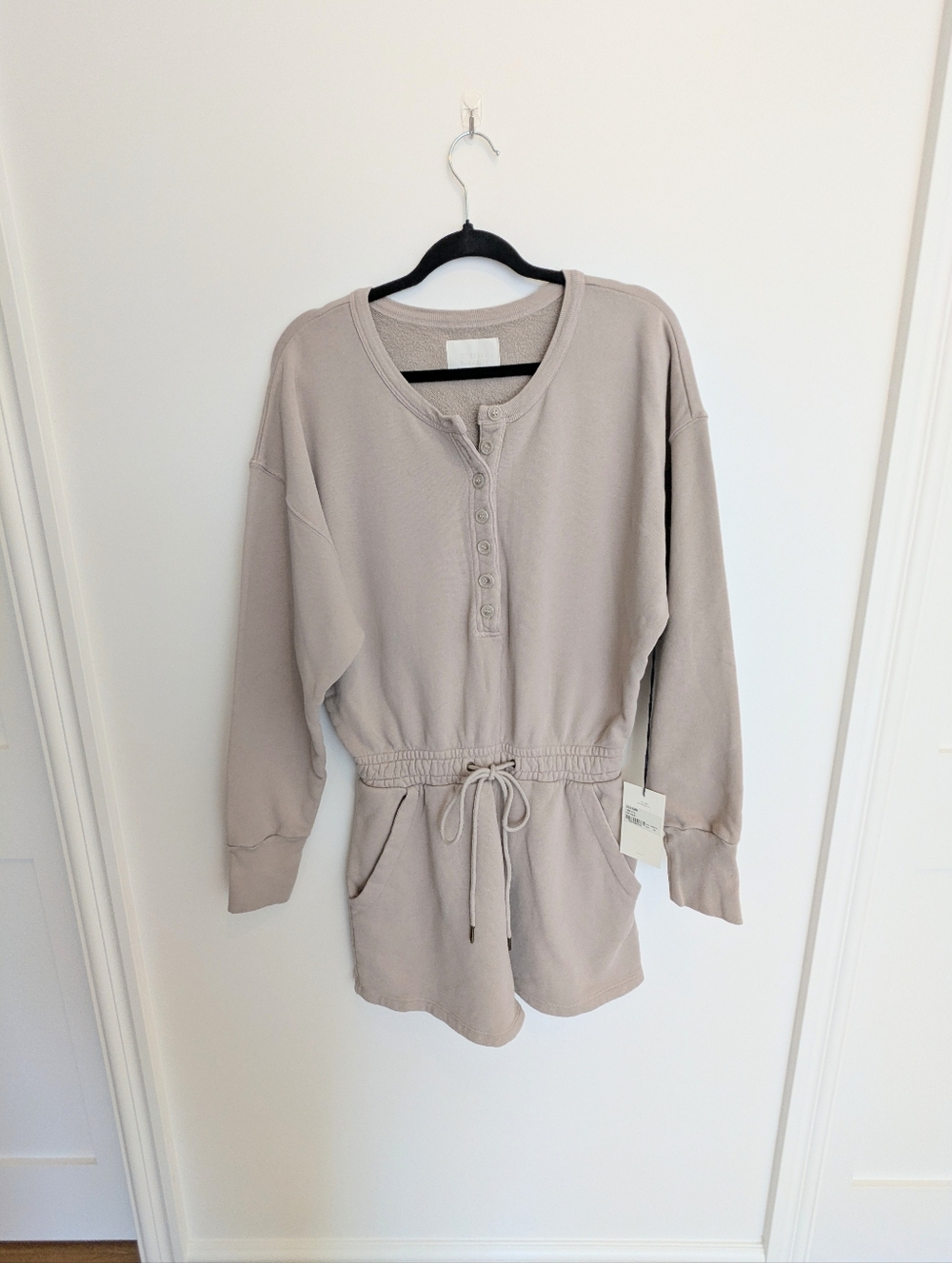 Citizens Of Humanity Henley Drawstring Romper in Taupe - M